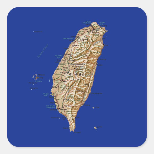 Cuadrada Pegatina del mapa de Taiwán (Anverso)