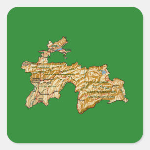 Cuadrada Pegatina del mapa de Tayikistán