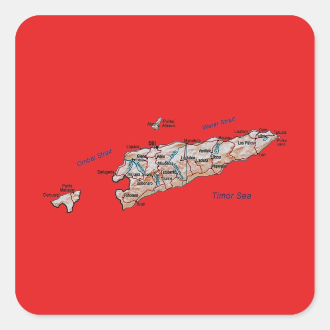 Cuadrada Pegatina del mapa de Timor Oriental (Anverso)