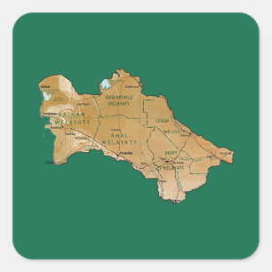 Cuadrada Pegatina del mapa de Turkmenistán