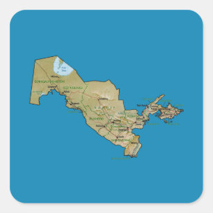 Cuadrada Pegatina del mapa de Uzbekistán