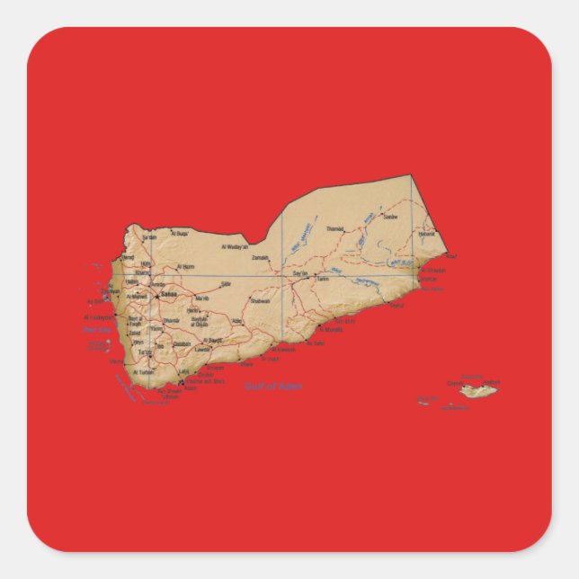 Cuadrada Pegatina del mapa de Yemen (Anverso)