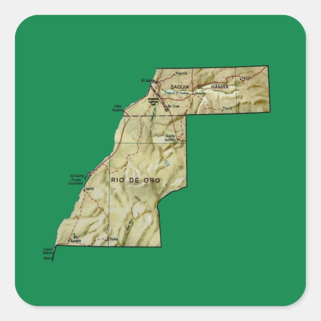 Cuadrada Pegatina del mapa del Sahara Occidental (Anverso)