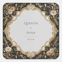 Pegatina del marco floral negro y dorado