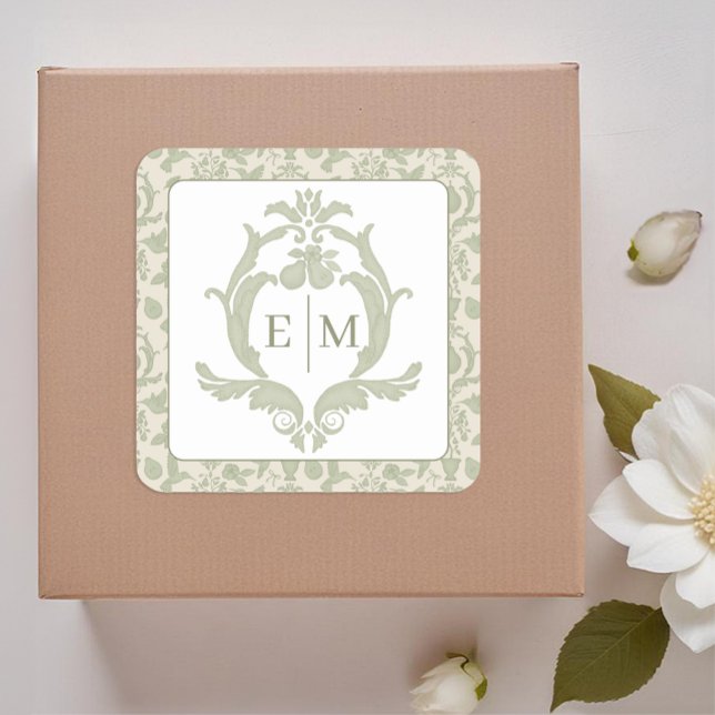 Cuadrada Pegatina del Monograma Verde Sage Perfect Pear (Monogram Sticker)