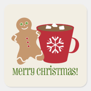Cuadrada Pegatina del navidad del hombre de pan de jengibre