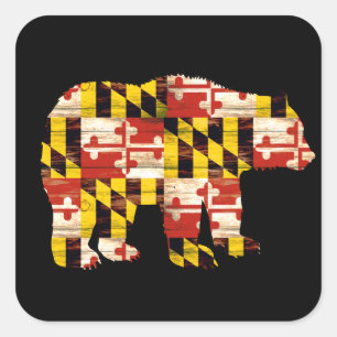 Cuadrada Pegatina del oso de la bandera de Maryland