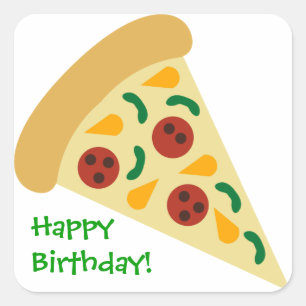 Cuadrada Pegatina del partido de cumpleaños KRW Pizza Slice