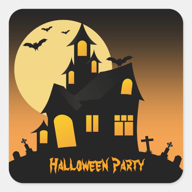 Cuadrada Pegatina del Partido Halloween de la Halloween en  (Anverso)