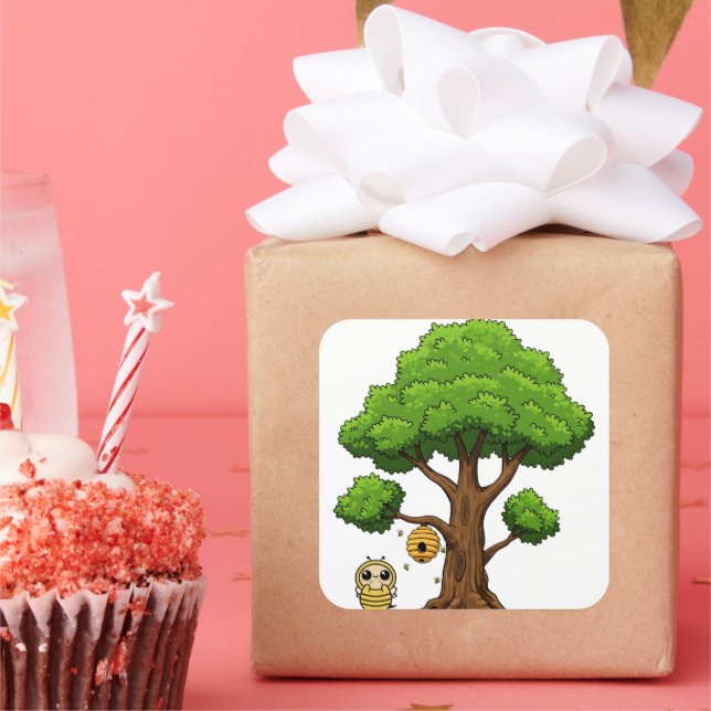 Cuadrada Pegatina del partido Honeybee Favor (Fiesta)