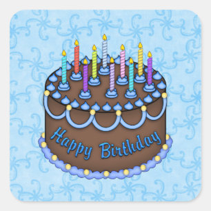 Cuadrada Pegatina del pastel de cumpleaños