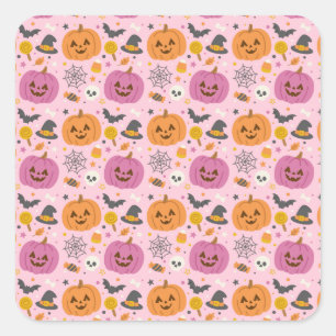 Cuadrada Pegatina del patrón Halloween de calabaza rosa