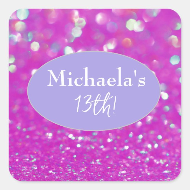 Cuadrada Pegatina del Personalizable Fuchsia Confetti (Anverso)