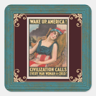 Cuadrada Pegatina del Poster Wake Up America