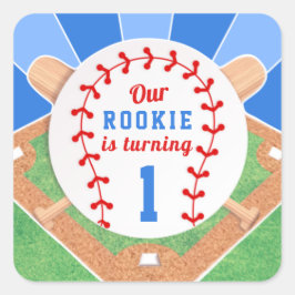 Cuadrada Pegatina del primer cumpleaños de Rookie Baseball