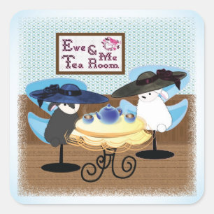 Cuadrada Pegatina del salón de té Ewe & Me