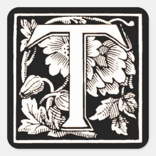 Cuadrada Pegatina del ` T floral de la letra' -