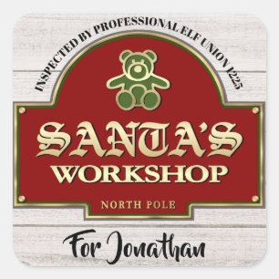 Cuadrada Pegatina del taller de Santa Claus