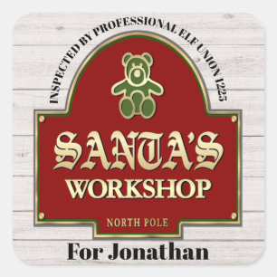 Cuadrada Pegatina del taller de Santa Claus