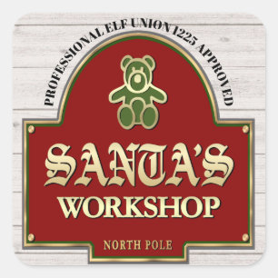 Cuadrada Pegatina del taller de Santa Claus