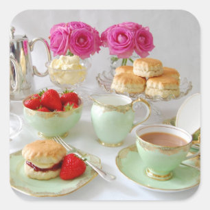 Cuadrada Pegatina del té de tarde
