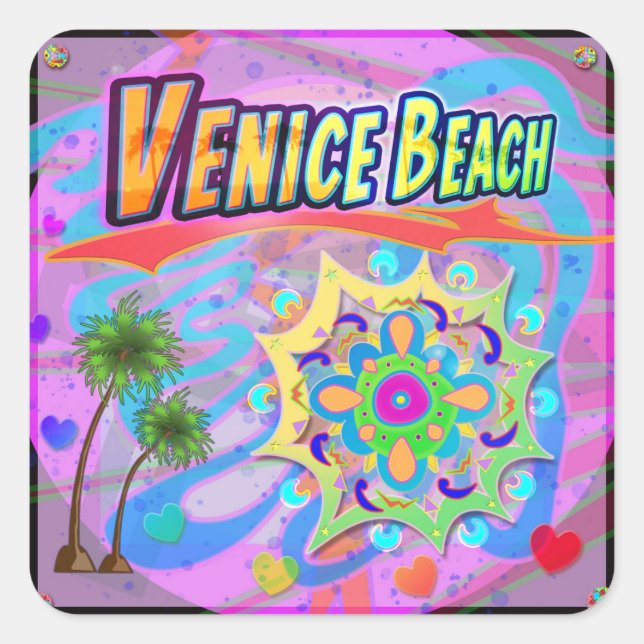 Cuadrada Pegatina del Verdadero Progreso de Venice Beach (Anverso)