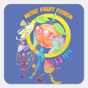 Cuadrada Pegatina diseñado para fusión de fruta musical