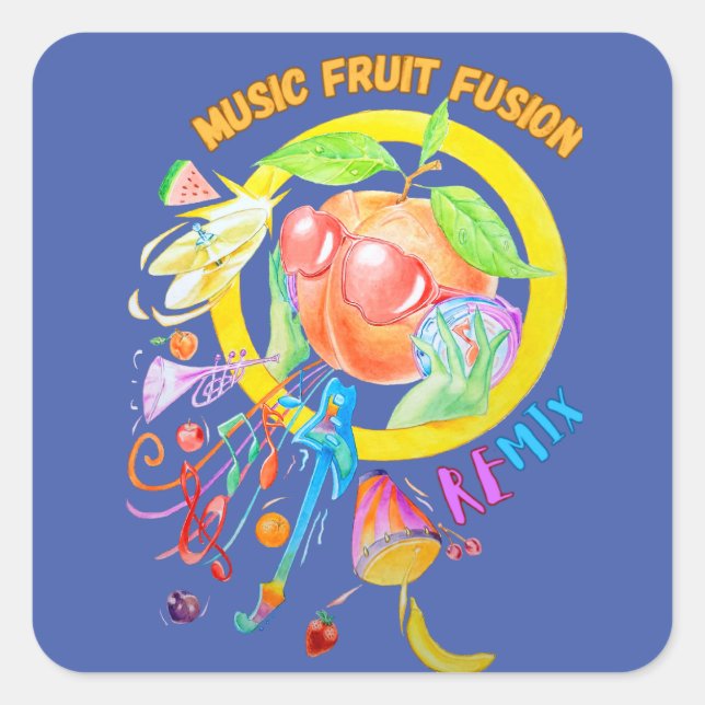 Cuadrada Pegatina diseñado para fusión de fruta musical (Anverso)