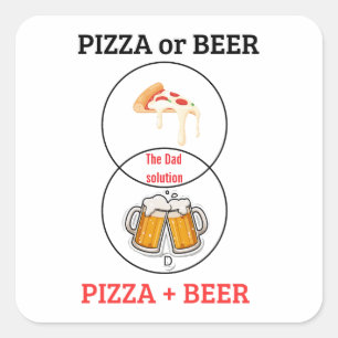 Cuadrada Pegatina divertida de Pizza y Cerveza con nombre p