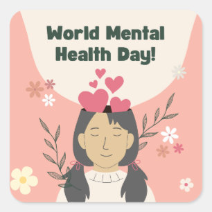 Cuadrada Pegatina divertida de salud mental   eres suficien