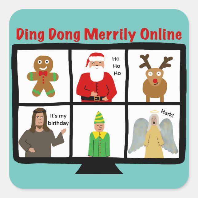 Cuadrada Pegatina divertida de zoom de cuarentena (Anverso)