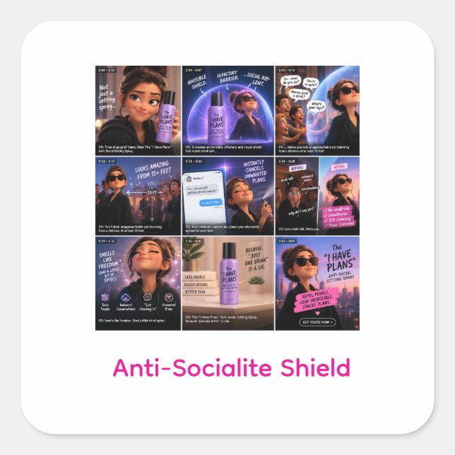 Cuadrada Pegatina divertida introvertida Escudo antisocial (Anverso)