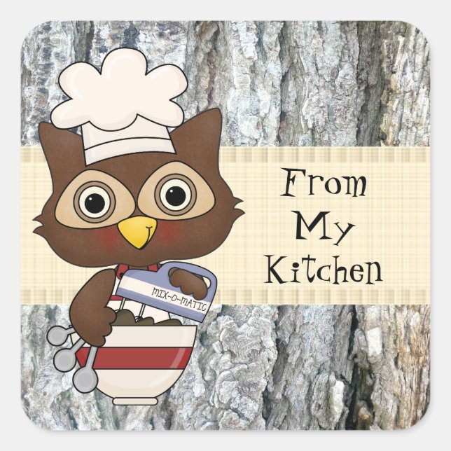 Cuadrada Pegatina divertido de la cocina de Baking Owl (Anverso)