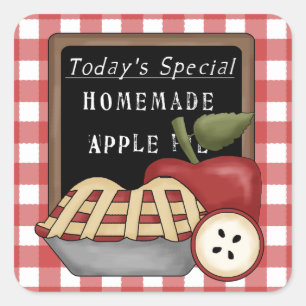 Cuadrada Pegatina divertido de la tarta de manzana casera