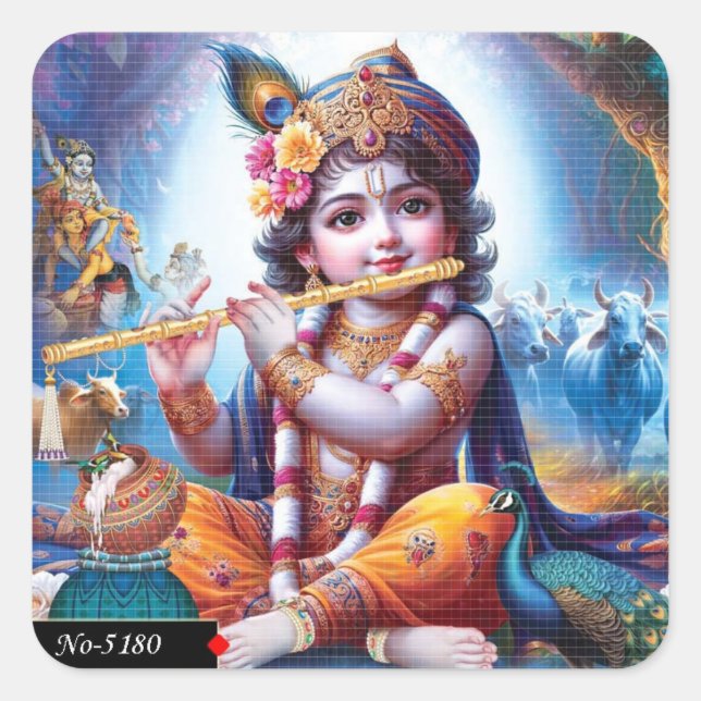 Cuadrada Pegatina divina de Lord Krishna Murali (Anverso)