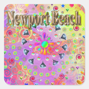 Cuadrada Pegatina Dorado Lucky de Newport Beach