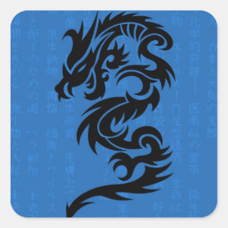 Cuadrada Pegatina Dragón Azul