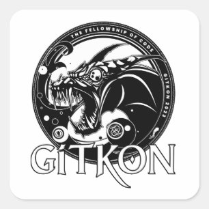 Cuadrada Pegatina Dragon GitKon: La Comunidad del Código