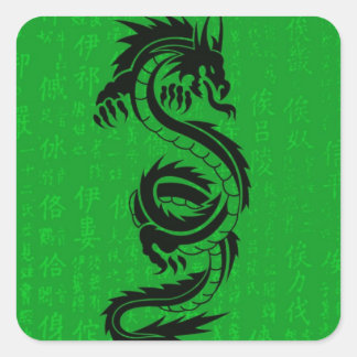 Cuadrada Pegatina Dragón Verde
