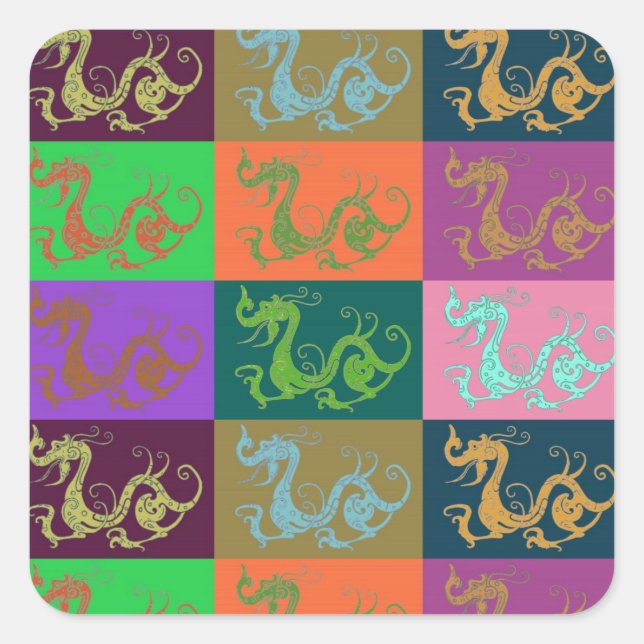 Cuadrada Pegatina Dragons (Anverso)