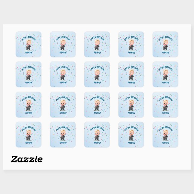 Cuadrada Pegatina editable de Boss Baby (Hoja)