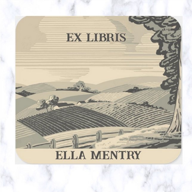 Cuadrada Pegatina Editable Farmland Bookplate (Subido por el creador)