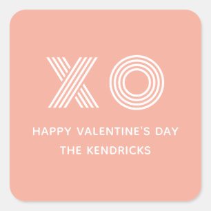 Cuadrada Pegatina El día de San Valentín XO en negrita - Pe