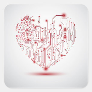 Cuadrada Pegatina eléctrico del corazón