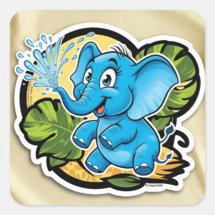 Cuadrada Pegatina elefante lúdico