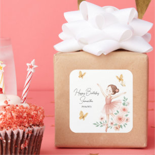 Cuadrada Pegatina elegante de Ballerina Birthday Square