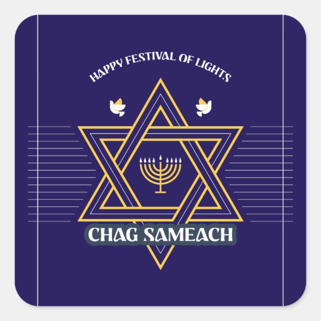 Cuadrada Pegatina elegante de Hanukkah con Estrella de Davi (Anverso)