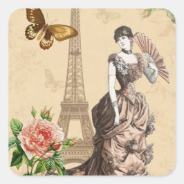 Cuadrada Pegatina elegante de moda francesa de época