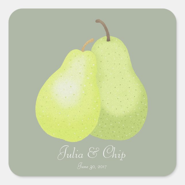 Cuadrada Pegatina  Elegante Humor Pear Moderno De Boda (Anverso)