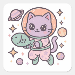 Cuadrada Pegatina espacial astronauta Kawaii
